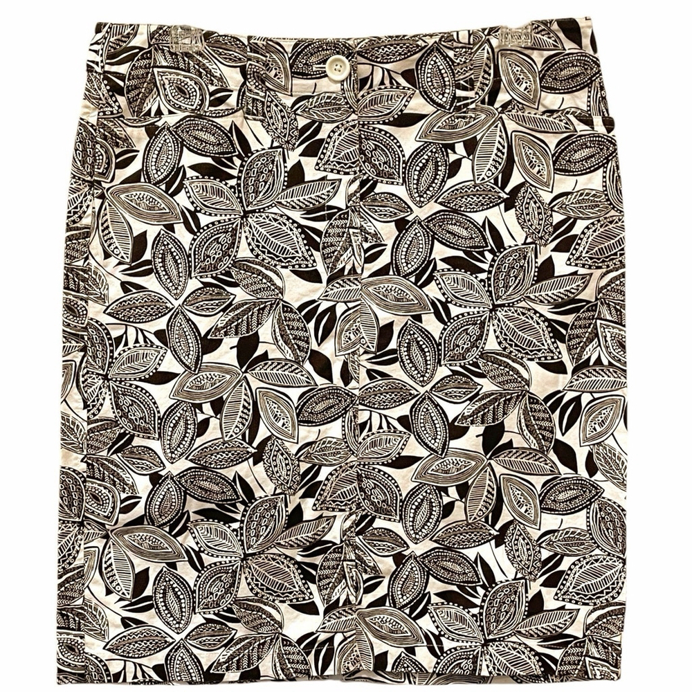 Ann Taylor Womens Size 8 Leaf Print Skirt Front Pockets Back Slit Button Zip